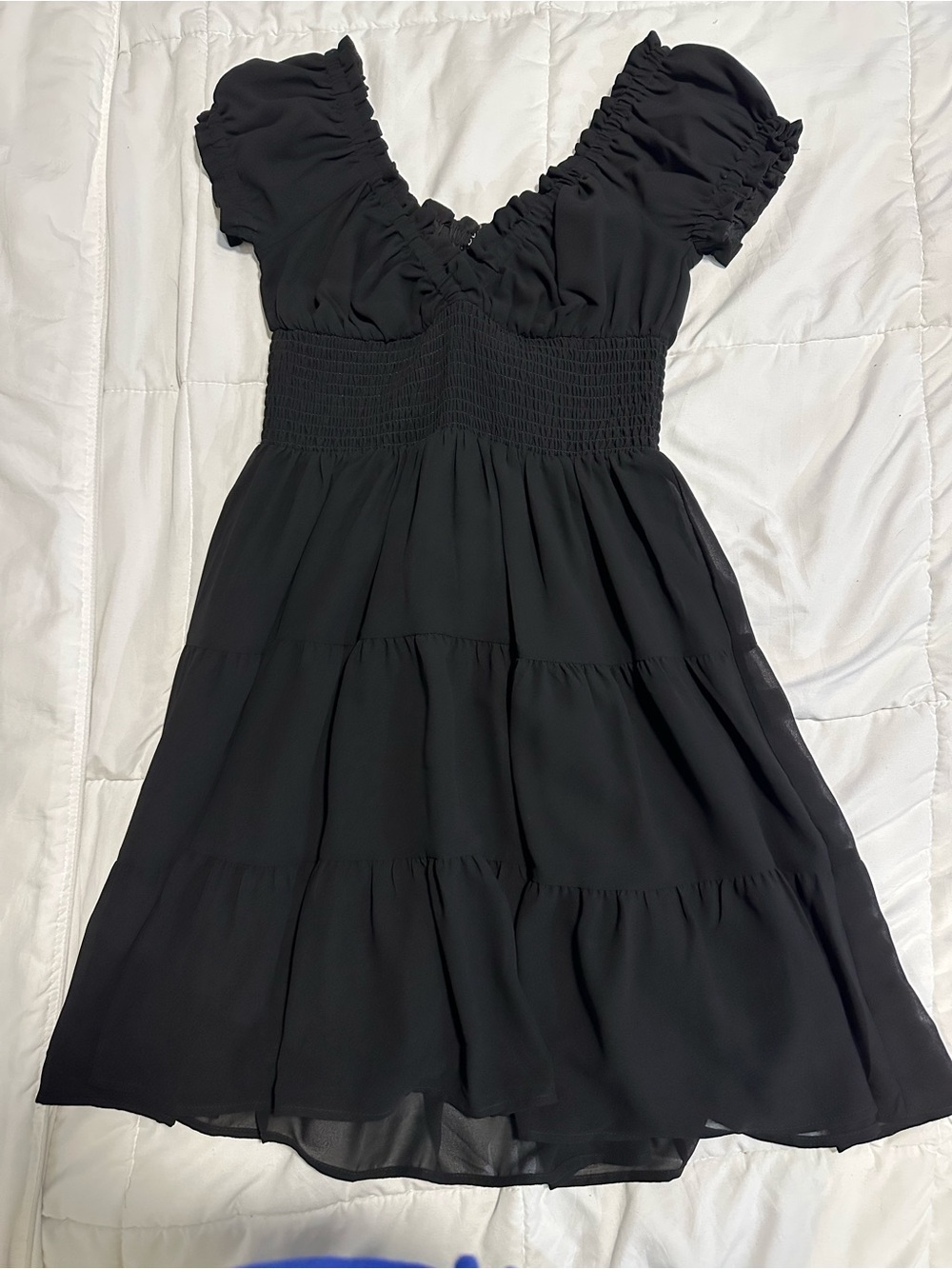 Dynamite Black Smocked Tiered Mini Dress